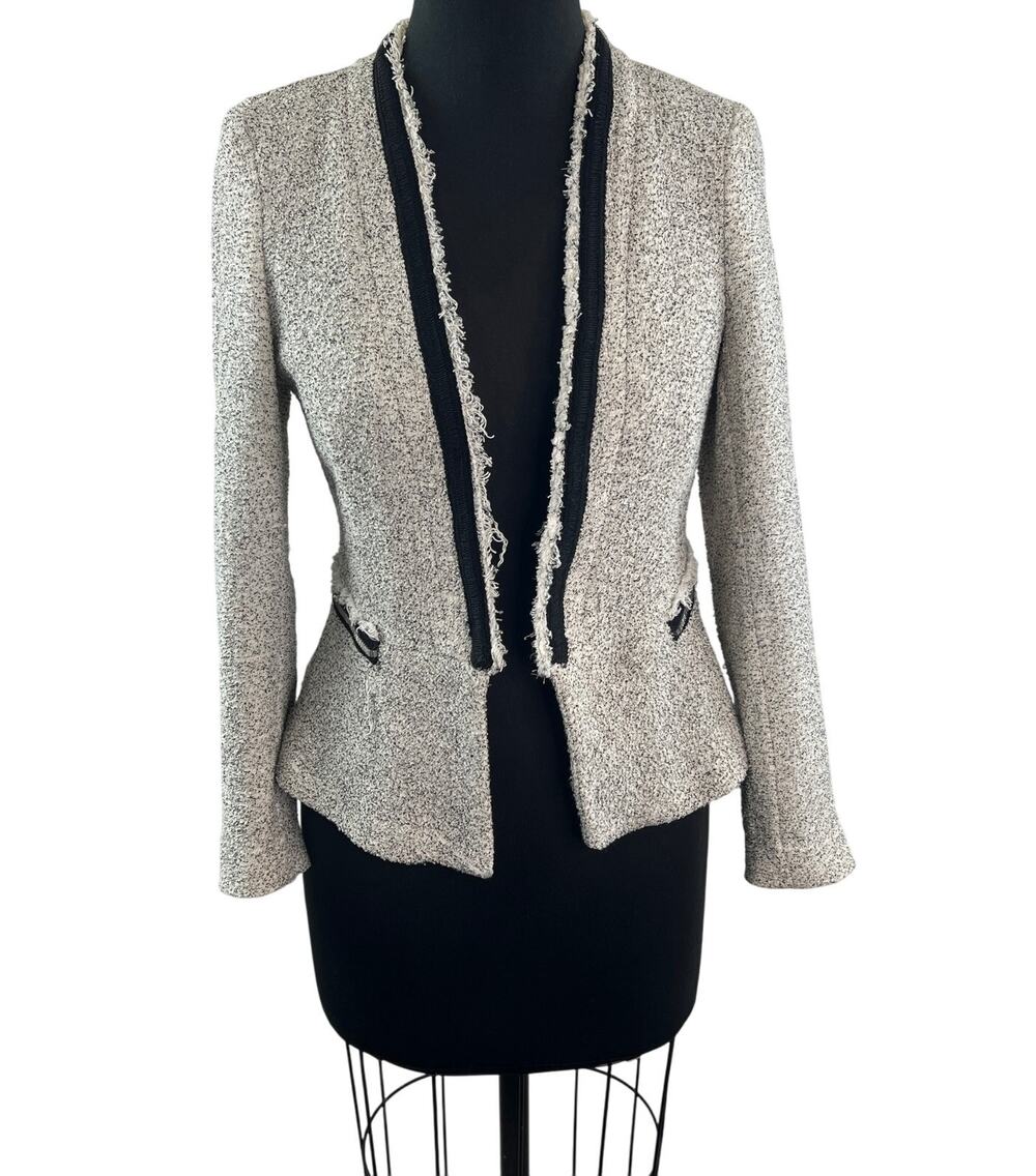 ZARA Basic Gray Black Boucle Blazer Cotton Shawl Lapel Single Breasted S Small
